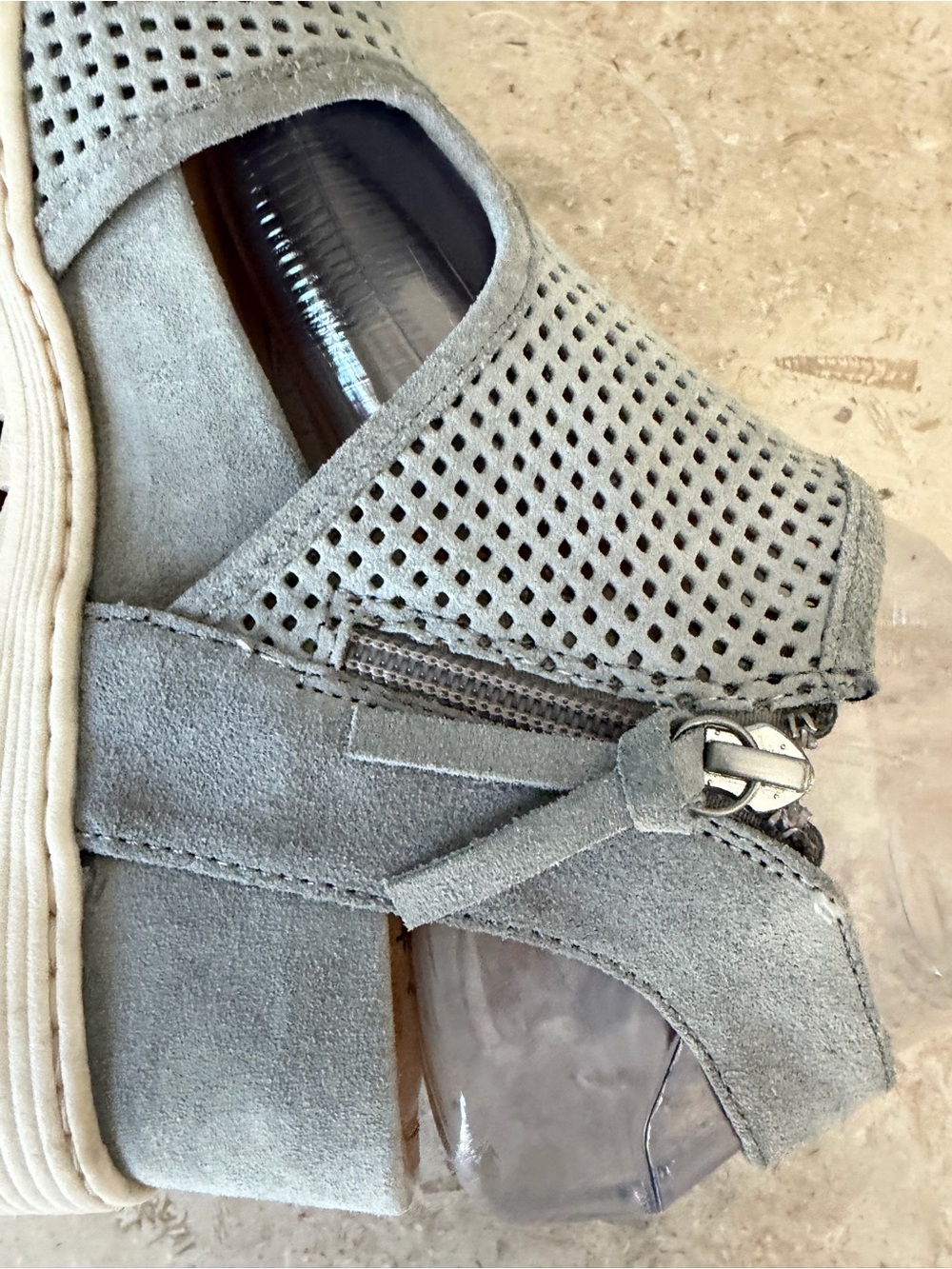 Sofft Sandals Womens 6 Grey Suede Leather Shandi Perforated Cutout Ankle Wedge - Picture 9 of 15